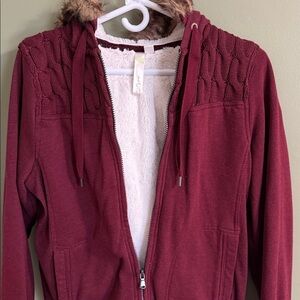 GreenTea Maroon Jacket with Faux Fur